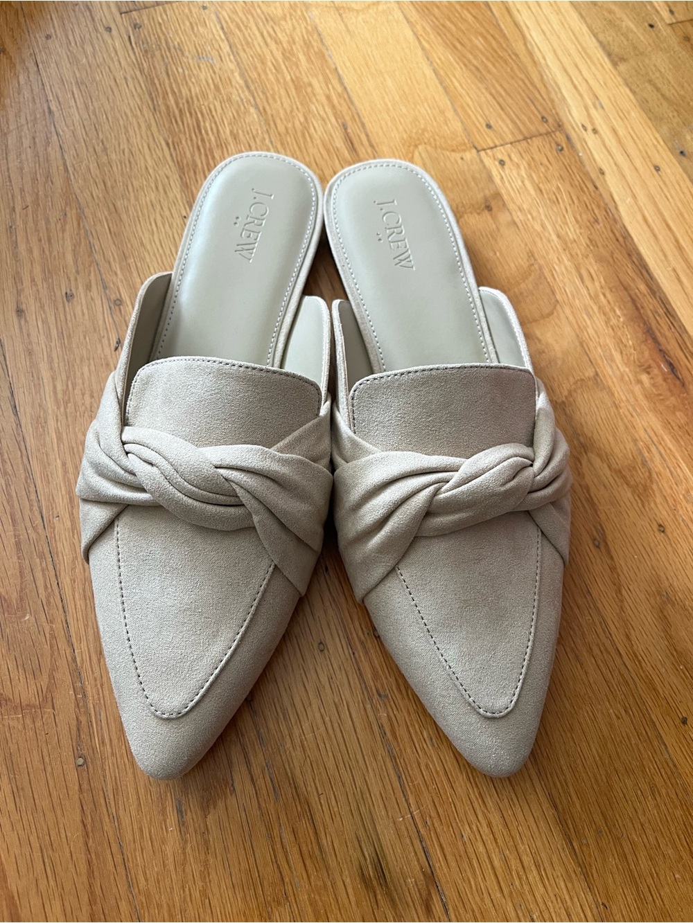 J. Crew Beige Suede Knotted Pointed-Toe Mules